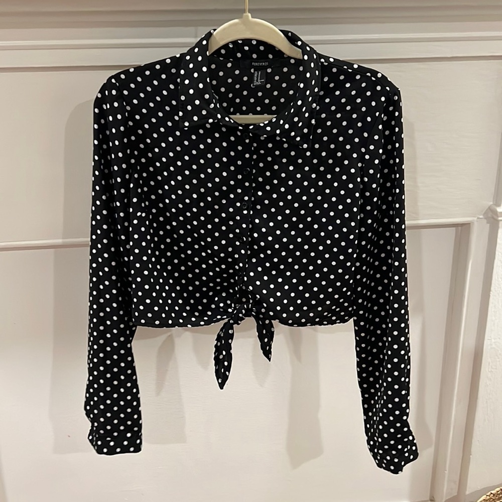 Forever 21 Black and White Polka Dot Blouse - Size Medium